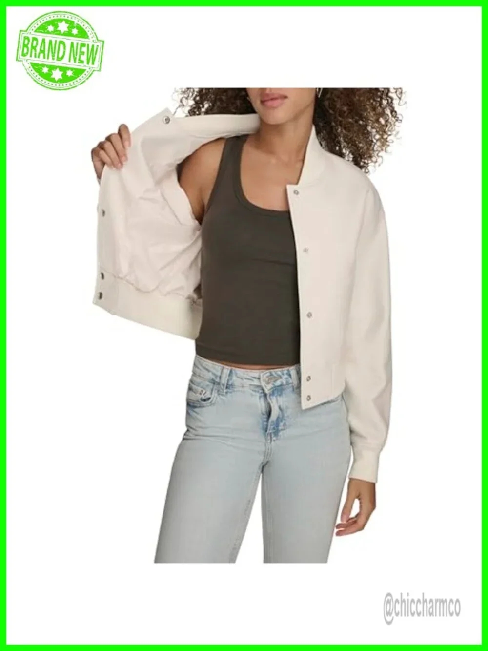 Women's Cropped Varsity Bomber Jacket Snap Front PU